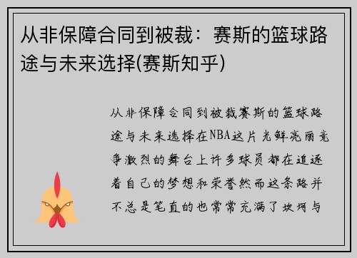 从非保障合同到被裁：赛斯的篮球路途与未来选择(赛斯知乎)