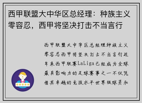 西甲联盟大中华区总经理：种族主义零容忍，西甲将坚决打击不当言行